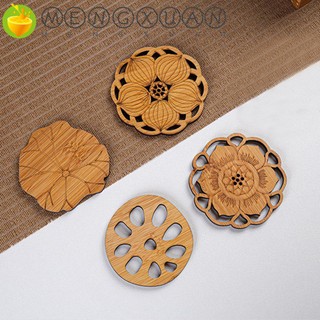 Đế Lót Ly Bằng Gỗ Tre Hình Hoa Sen Phong Cách Vintage