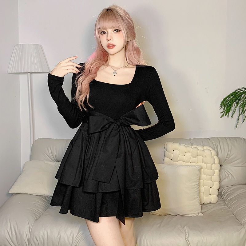 Weird Puss Đầm Ôm Cổ Vuông Xếp Ly Mùa Hè Quyến Rũ Trẻ Trung Cho Nữ