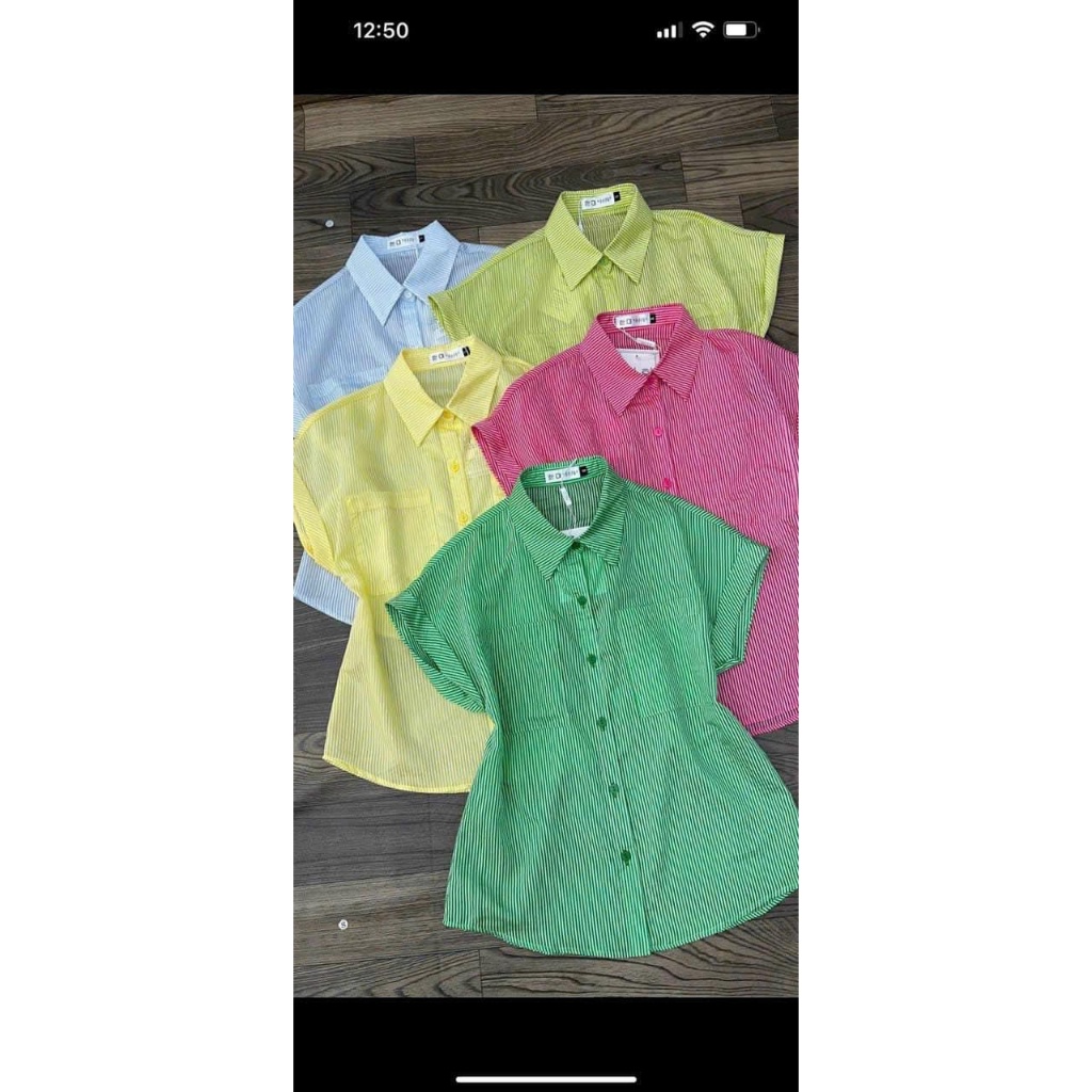 Áo sơ mi kẻ sọc tay liền cánh dơi túi ngực vải tơ đũi H202