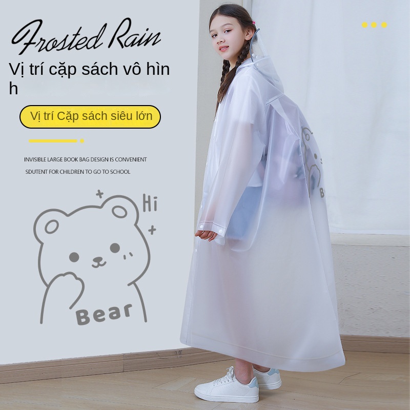 Áo Mưa Dài Rộng Và Lớn Hai Mặt Hình Gấu Phản Quang Cho Trẻ Em