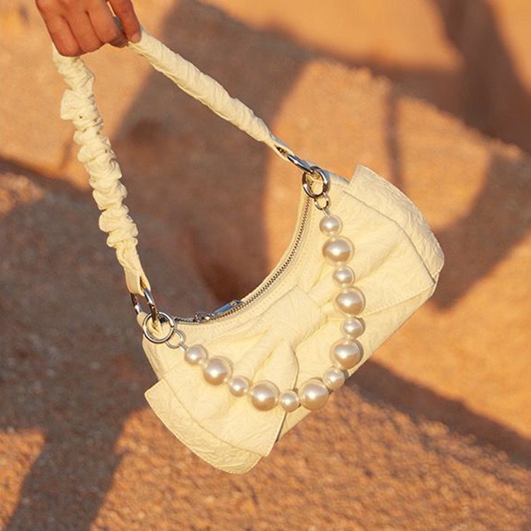 Ielgy Túi Xách Đeo Vai Xếp Ly Đính Nơ Ngọc Trai Siêu Hot Thời Trang Mùa Thu Cho Nữ