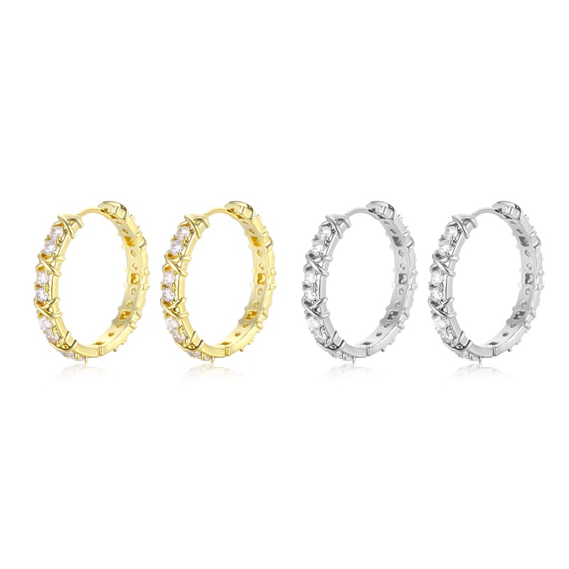 Ygt Khuyên Tai Vòng Kim Loại Đính Đá Zircon X Thời Trang Đơn Giản Phong Cách Gothic Hàn Quốc Cho Nữ