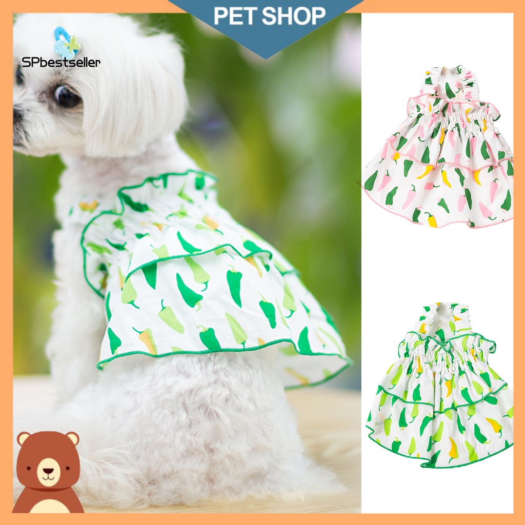 Spbestsellkr Đầm Cotton Dệt Kim Mịn Họa Tiết Quả Ớt Sáng Tạo Trang Trí Thú Cưng Mặc Hàng Ngày