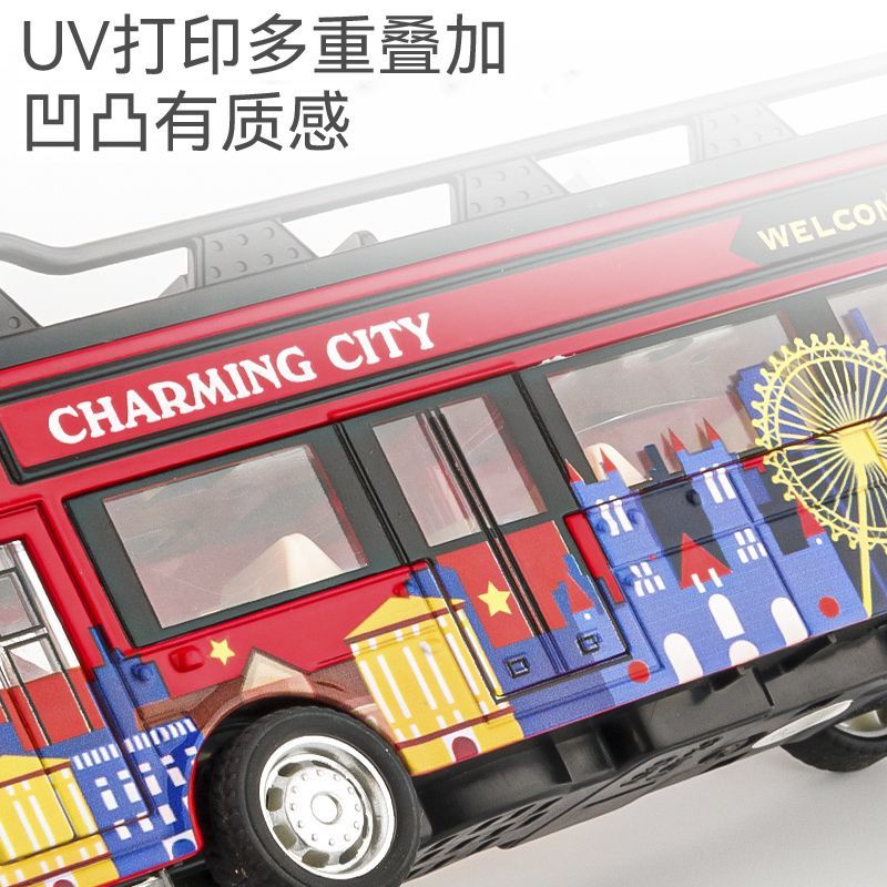 Mô Hình Xe Buýt Hai Tầng Có Đèn Và Nhạc Bằng Hợp Kim Cho Bé