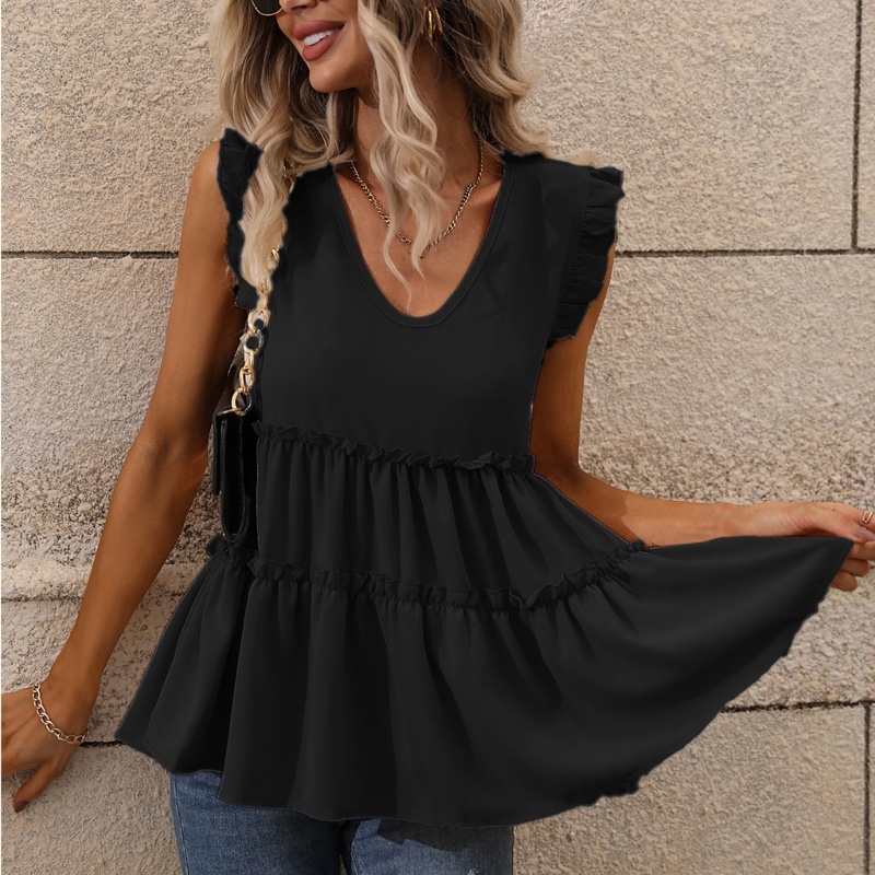 Xiangbao Áo Peplum Không Tay Có Dây Buộc Cơ Bản Hàng Ngày Cho Nữ