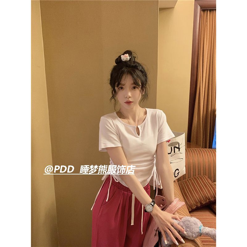 COZOK Áo Thun Ngắn Tay Cổ Chữ V Rút Dây Thời Trang Nữ