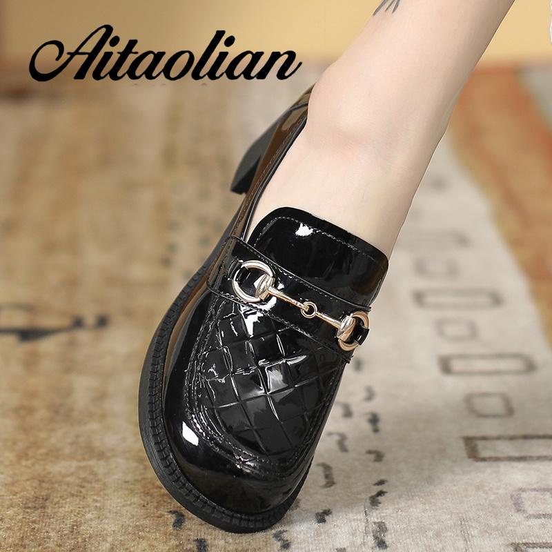 Giày Lười Da Bóng 5cm Phong Cách Anh Quốc Thời Trang Cho Nữ