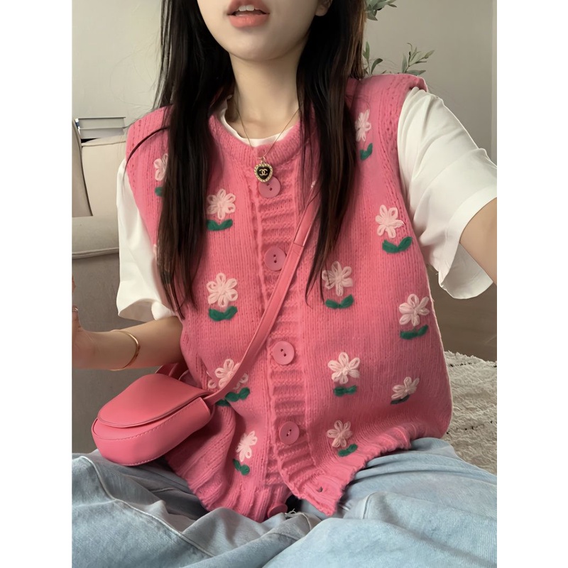 Áo Khoác Cardigan Dệt Kim Màu Hồng Dễ Thương Cho Nữ