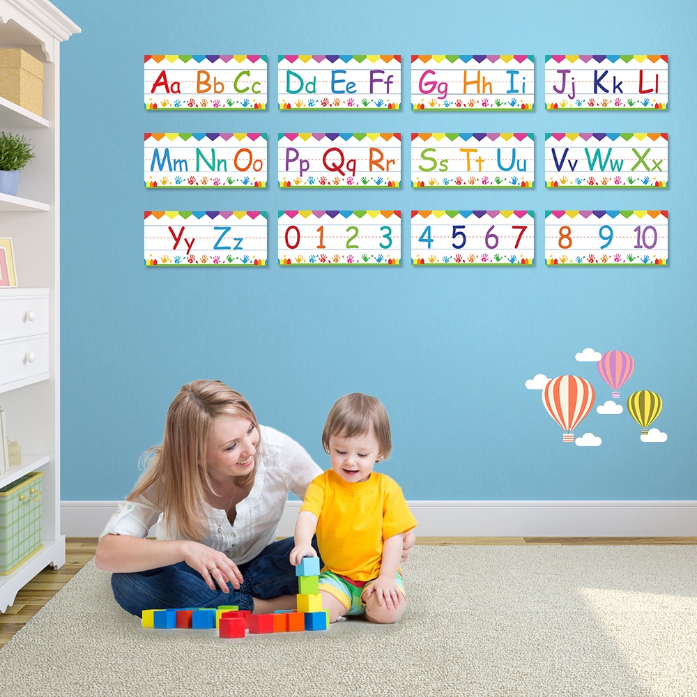 Dải Áp Phích Dán Tường Hình Viên Đạn Bảng Chữ Cái & Số Giáo Dục Trang Trí Lớp Học Mẫu Giáo