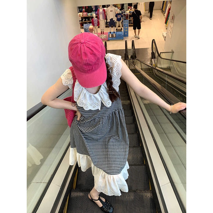 Đầm Dài Không Tay Cổ Búp Bê Họa Tiết Sọc Caro Ngọt Ngào Thời Trang Mùa Hè Theo Phong Cách Pháp Cho