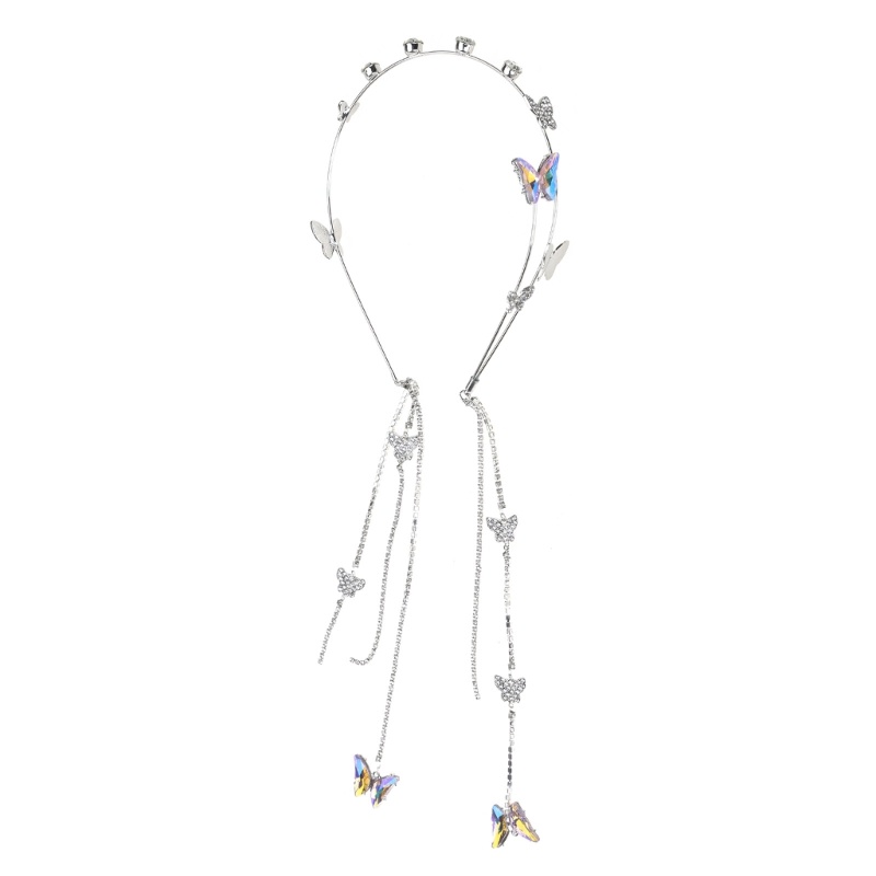 Cài Tóc Hình Bướm Đính Đá Lấp Lánh Phối Tua Rua Dài Dễ Thương Cho Bé Gái