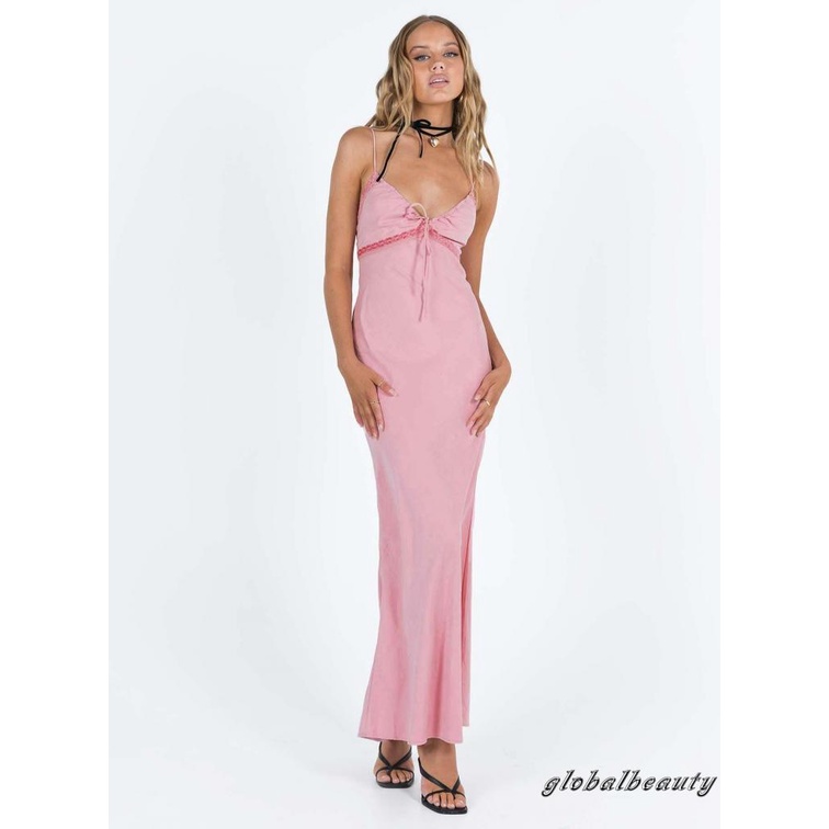 Đầm Hai Dây Cổ Chữ V Phối Ren Gợi Cảm Cho Nữ