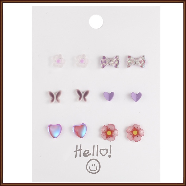 Set 6 / 8 Đôi Bông Tai Hình Hoa / Bướm / Trái Cây Nhiều Màu Sắc Thời Trang Cho Nữ