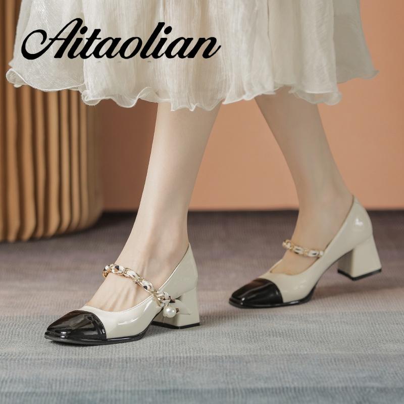 Giày Cao Gót 5cm Da Bóng Mũi Vuông Phong Cách Anh Quốc Thời Trang Cho Nữ