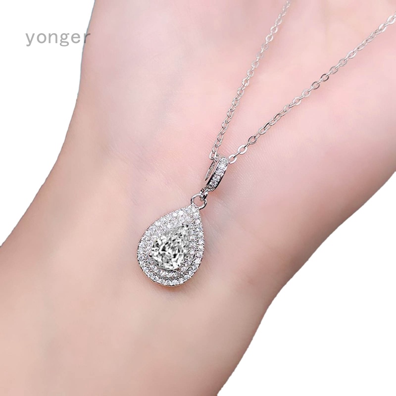Vòng cổ Mặt Hình Giọt Nước Đính Đá Zircon Màu Hồng / Trắng / Xanh Lá / Tím Sang Trọng Thời Thượng Cho Nữ