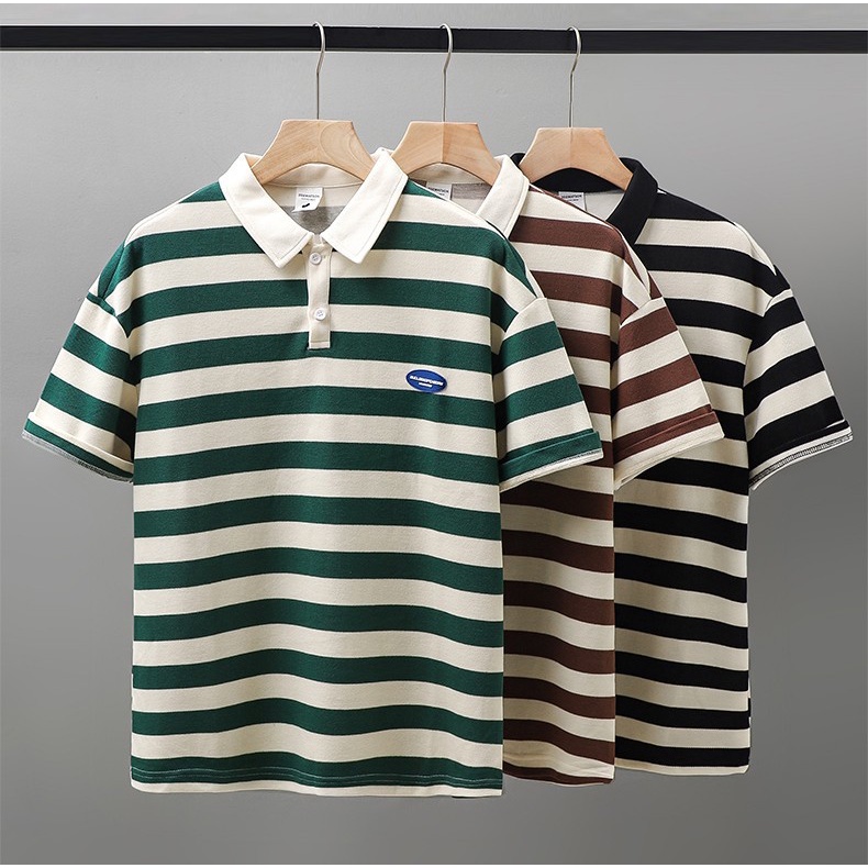 Áo Thun POLO Tay Ngắn Kẻ Sọc Phong Cách Nhật Bản Thời Trang Mùa Hè Mới 2023