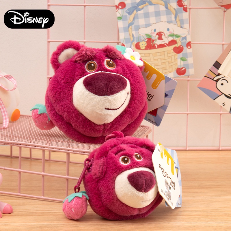 Móc Khóa Túi Xách Tròn Hình Chú Gấu Dâu Tây Nhồi Bông Disney Đáng Yêu