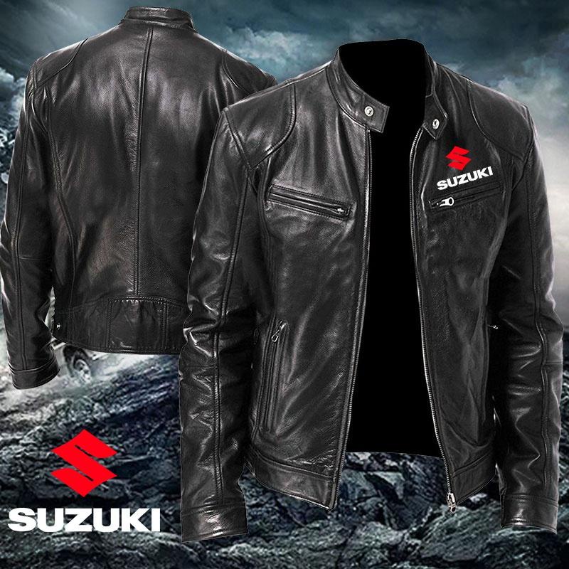 SUZUKI Áo Khoác Bomber Bằng Da Tay Dài Cổ Đứng Kiểu Vintage Thời Trang Thu Đông Cho Nam