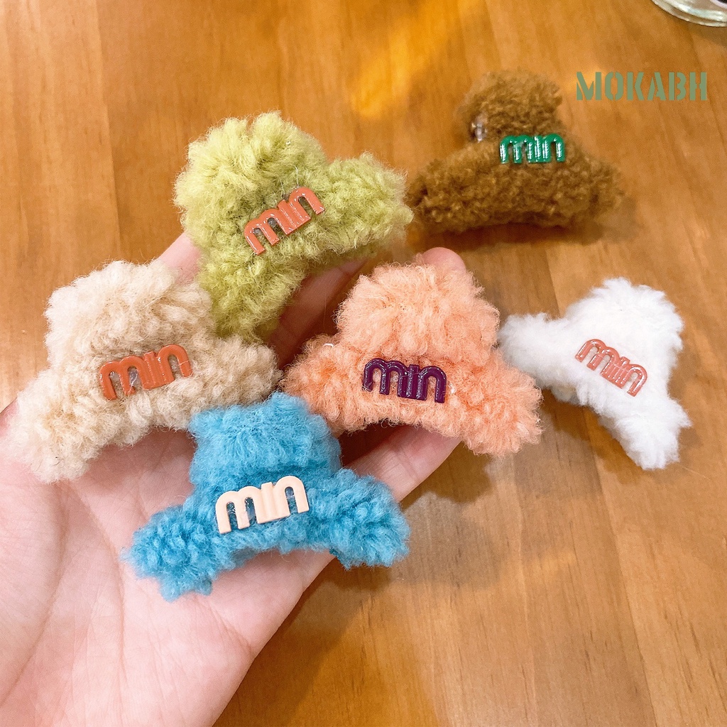 Kẹp Tóc Mềm Mại Màu Trơn Họa Tiết Chữ Phong Cách Hàn Quốc