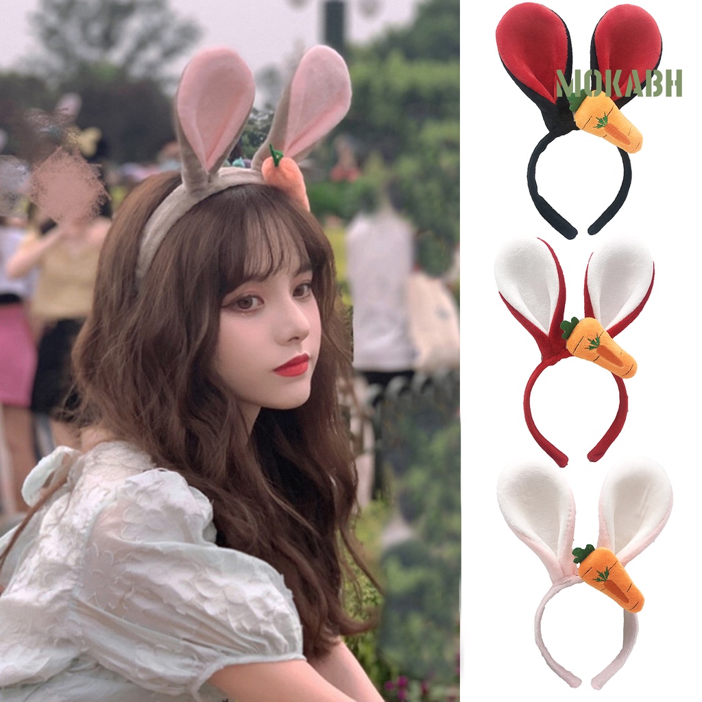 Băng Đô Tai Thỏ Họa Tiết Hoạt Hình Co Giãn Đáng Yêu