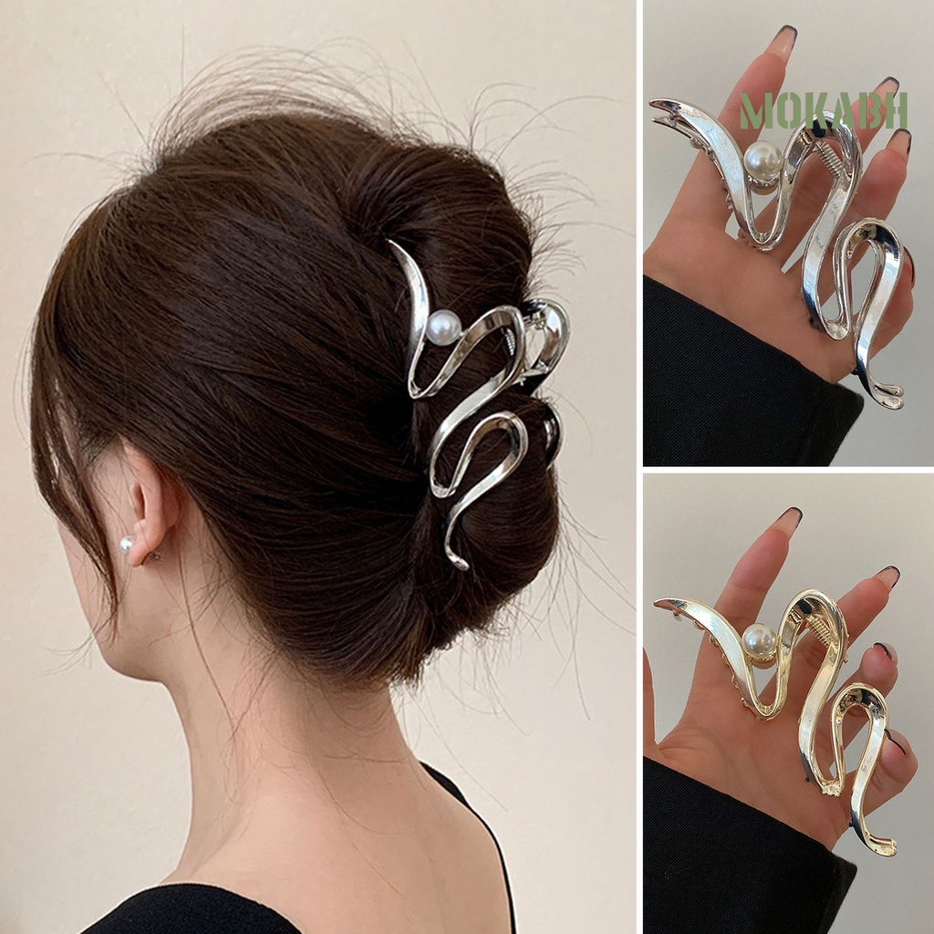 [Mok Abh] Kẹp Tóc Móng Vuốt Hình Gợn Sóng Màu Trơn Trang Trí Tóc Trơn Mượt Phong Cách Bland Thời Trang Cao Cấp Dành Cho Nữ