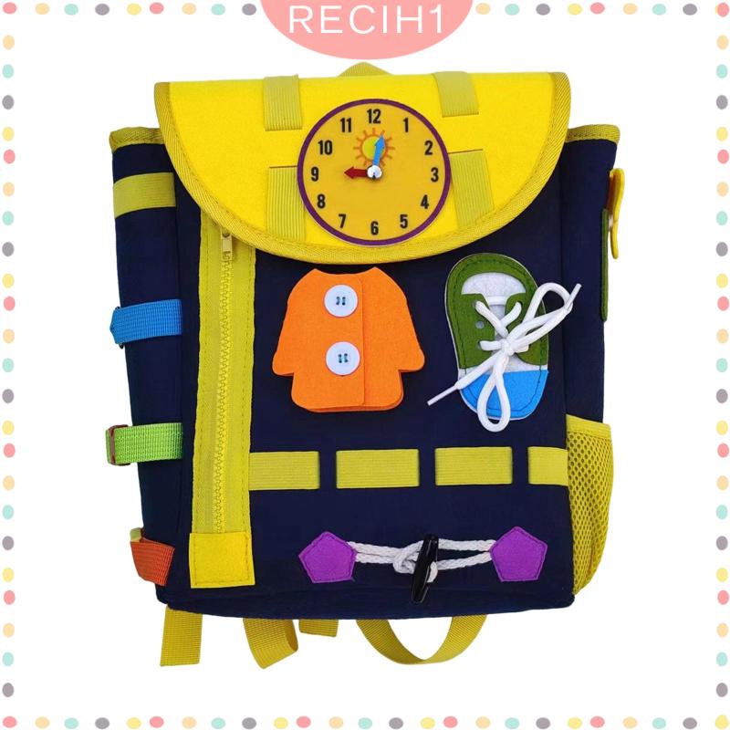 [Recih] Ba Lô Học Hoạt Động Có Khóa Kéo / Nút / Đồng Hồ Đồ Chơi Xếp Hình Kỹ Năng Sống Cơ Bản Dành Cho Trẻ Em 4~8 Tuổi