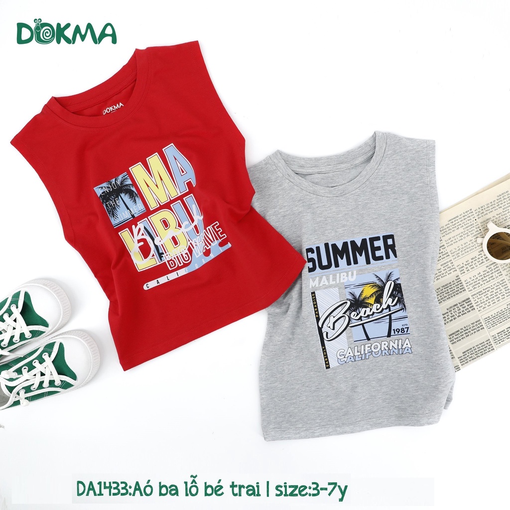 Áo 3 lỗ sát nách bé trai Dokma - chất cotton Mỹ mềm mát, thoáng khí