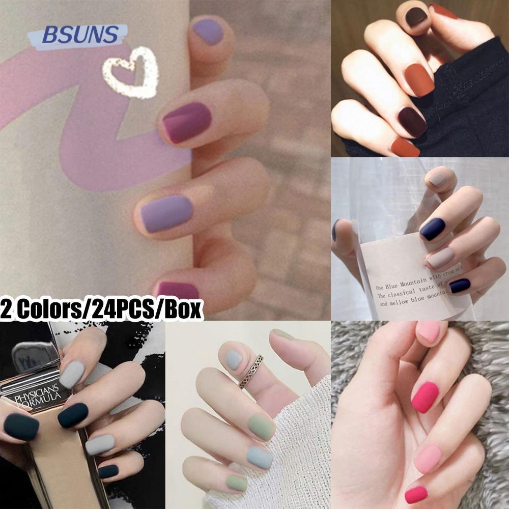 Hộp 24 Móng Tay Giả Ngắn Che Phủ Toàn Diện Có Thể Tháo Rời
