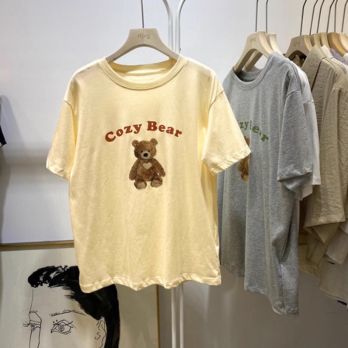 Áo Thun 100% Cotton Tay Ngắn Cổ Tròn In Họa Tiết Phong Cách Hàn Quốc Cho Nữ