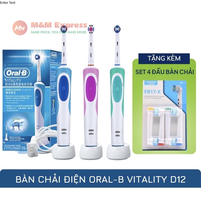 Bàn chải điện đánh răng Braun OralB, bàn chải Oral b D12 Vitality chính hãng làm sạch răng,hạn chế viêm nướu