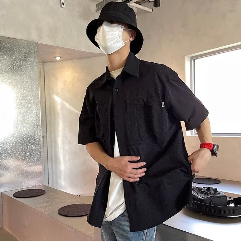Khăn Choàng Cổ Phong Cách Vintage Thời Trang|Áo Sơ Mi Tay Lửng Dáng Rộng Màu Sắc Đơn Giản Phong Cách Harajuku Nhật Bản Cho Nam
