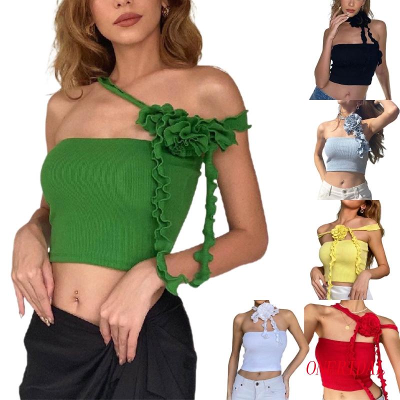 Áo Croptop Trễ Vai Màu Trơn Họa Tiết Hoa Phong Cách Vintage Dành Cho Nữ