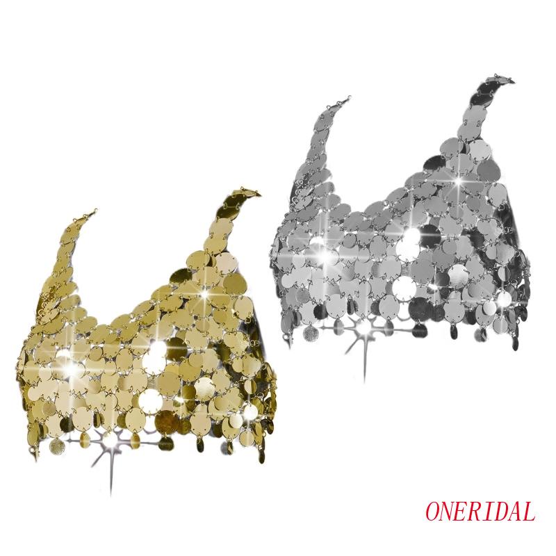 Áo Croptop Hai Dây Cổ Chữ V Đính Đồng Xu Kim Sa Lấp Lánh Gợi Cảm Cho Nữ