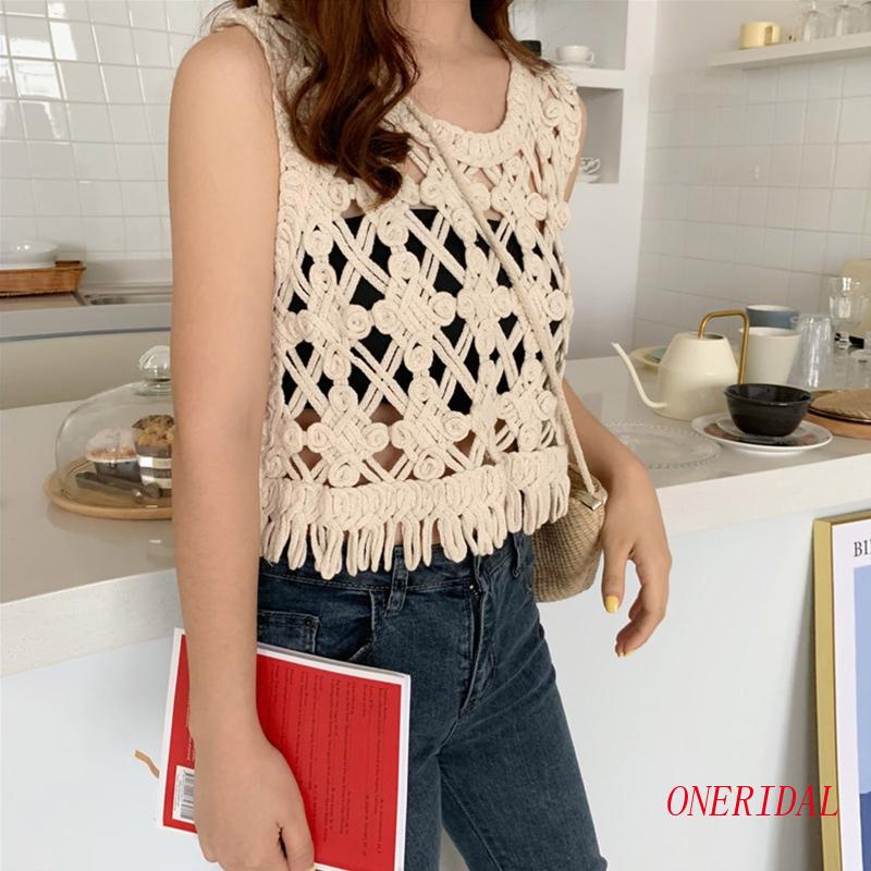 Áo Croptop Dệt Kim Hai Dây Màu Trơn Thời Trang Đi Biển