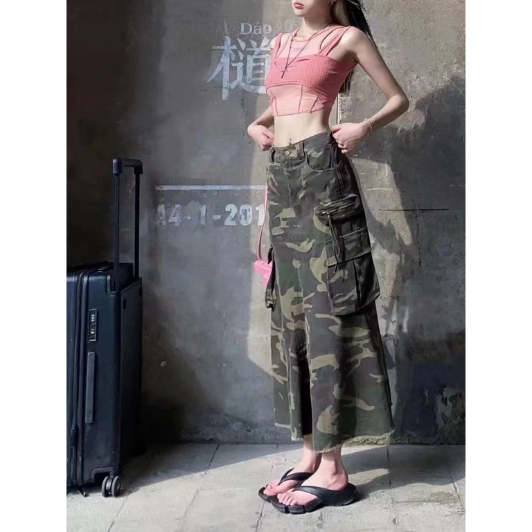 Bán Chạy✨Chân Váy Jean Dài Lưng Cao Họa Tiết Rằn Ri Thời Trang Mùa Hè Cho Nữ