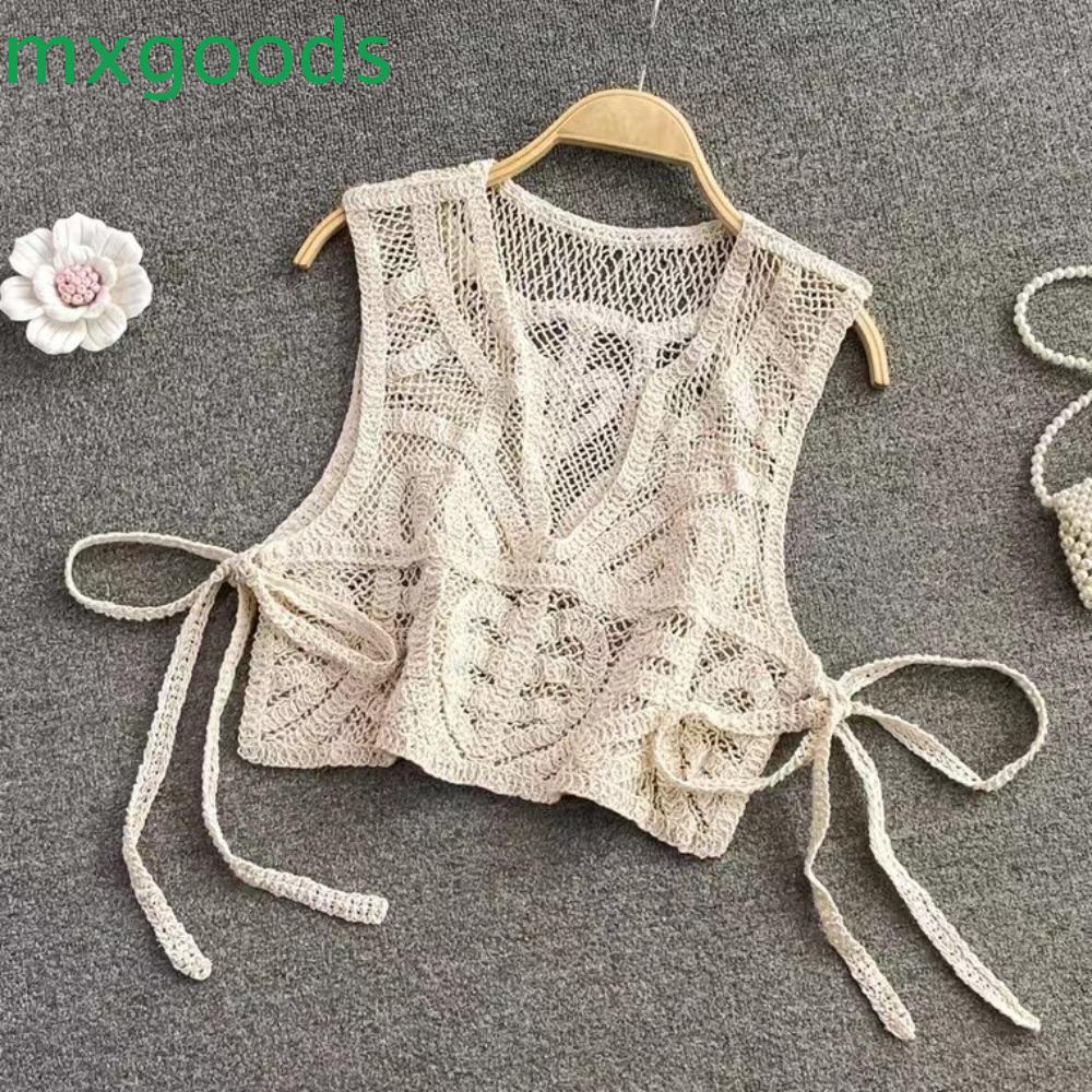 Mxgoods Áo Hai Dây Dệt Kim Cotton Ngắn Không Tay Thêu Họa Tiết Thời Trang Đi Biển Mùa Hè Dành Cho Bạn Nữ