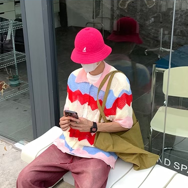 Áo polo Dệt Kim Tay Ngắn Dáng Rộng Họa Tiết Kẻ Sọc Màu Sắc Tương Phản Thời Trang Mùa Hè Cho Nữ