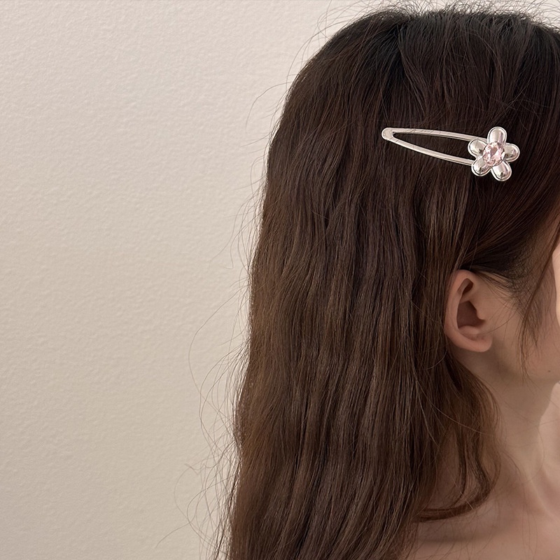 Kẹp Tóc Kim Loại Hình Hoa Đính Đá Hồng Ngọt Ngào Cho Nữ