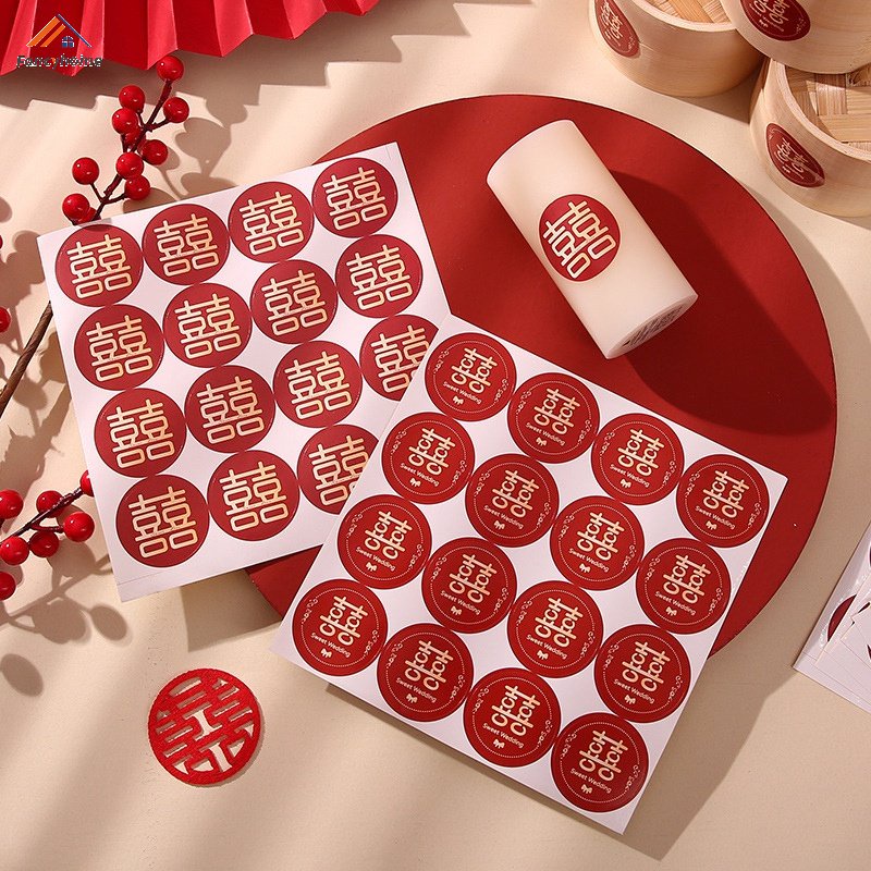 Bộ 96 Miếng Dán Trang Trí Lễ Hội / Đám Cưới Màu Đỏ May Mắn