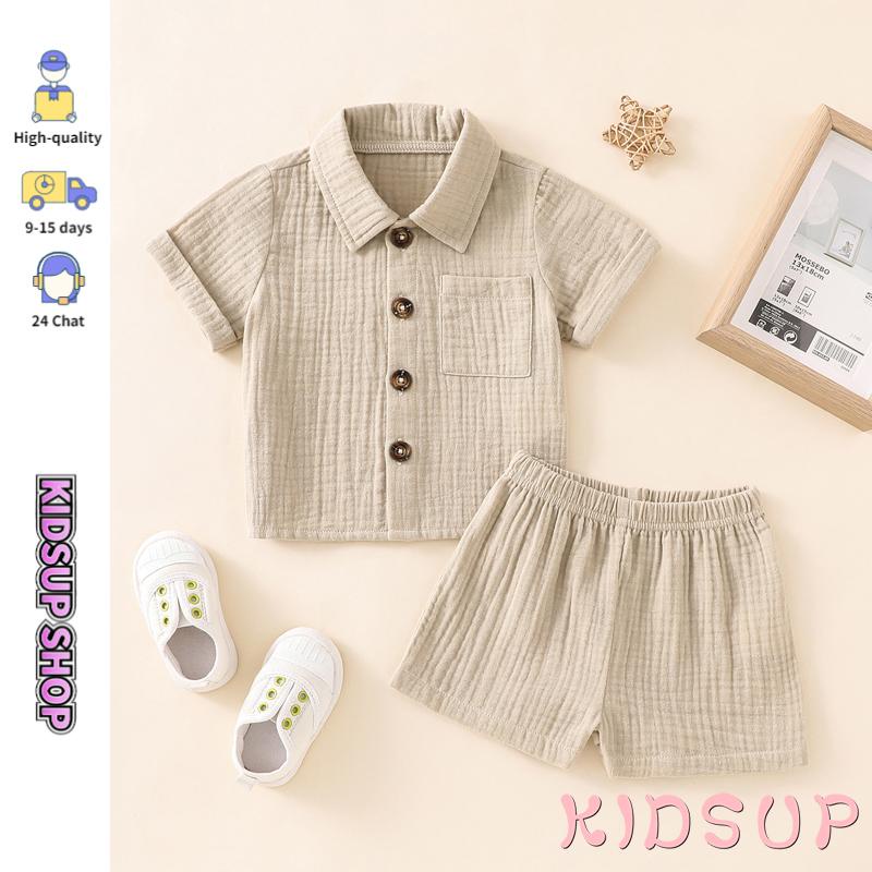 Set Đồ Mùa Hè 2 Món Gồm Áo Sơ Mi Tay Cộc Cài Nút + Quần Ngắn Cho Bé Gái