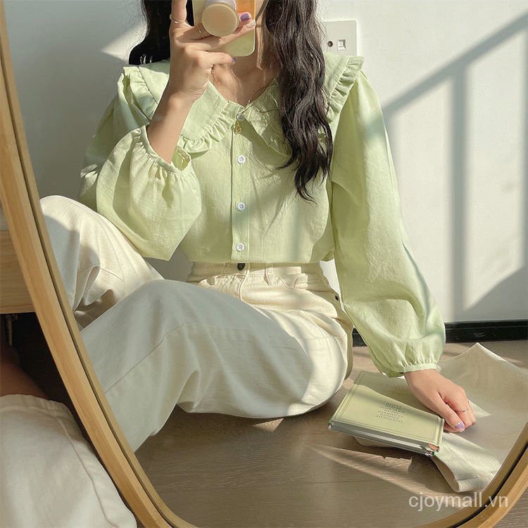 Áo Sơ Mi Nữ Tay Dài Cổ Búp Bê Màu Vàng Kem 25K 150K Phong Cách Pháp Cổ Điển Thời Trang Cho Nữ Không Kèm6