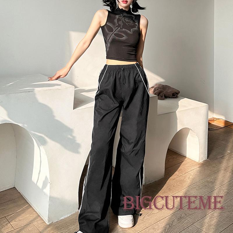 Quần Dài Lưng Cao Ống Rộng Họa Tiết Kẻ Sọc Thời Trang Xuân Hè Dành Cho Nữ