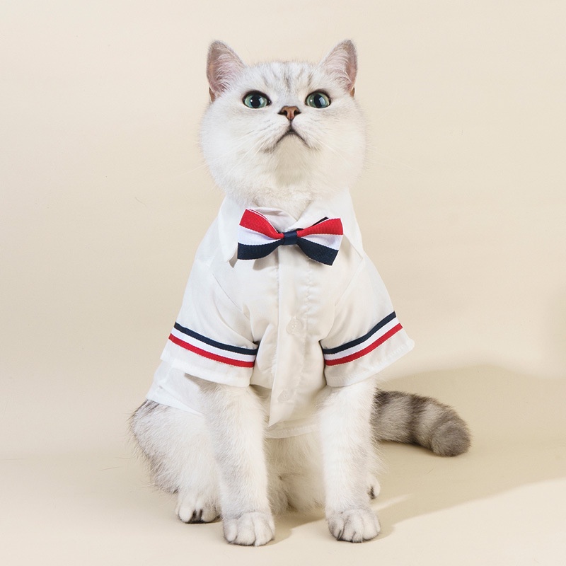 Áo Sơ Mi Trắng Vải Cotton Đính Nơ Thời Trang Mùa Hè Xinh Xắn Cho Thú Cưng