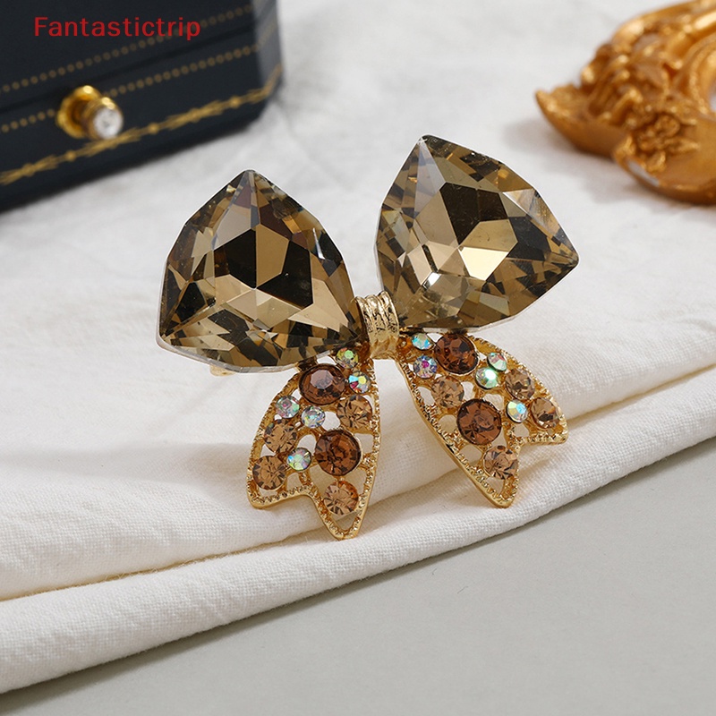 Ghim Cài Áo Hình Nơ Đính Đá Pha Lê &amp; Ngọc Trai Thời Trang Cho Nữ