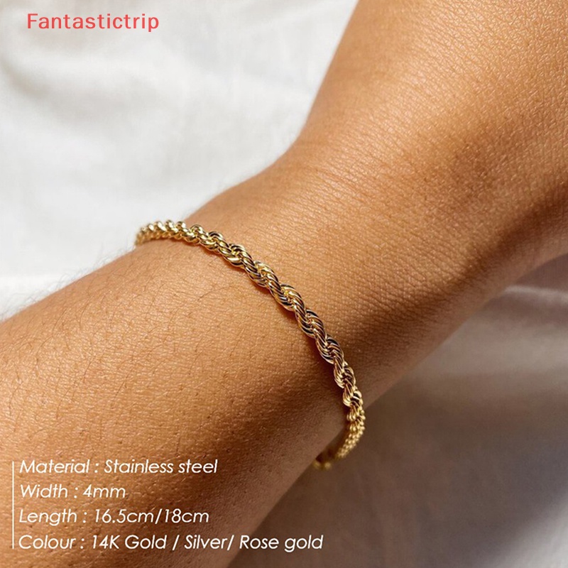 Vòng Tay Dây Xoắn Bằng Thép Không Gỉ Màu Vàng 4MM Phong Cách Hip Hop Punk Thời Trang Cho Nữ