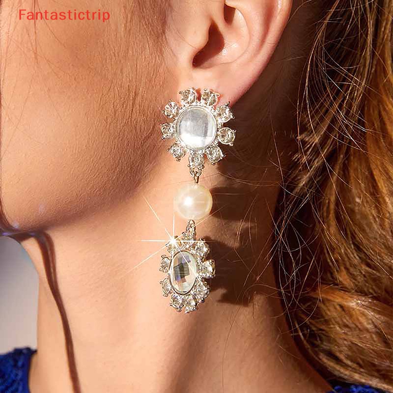 1 Đôi Bông Tai Hợp Kim Đính Kim Cương Pha Lê Lấp Lánh Thời Trang Mới