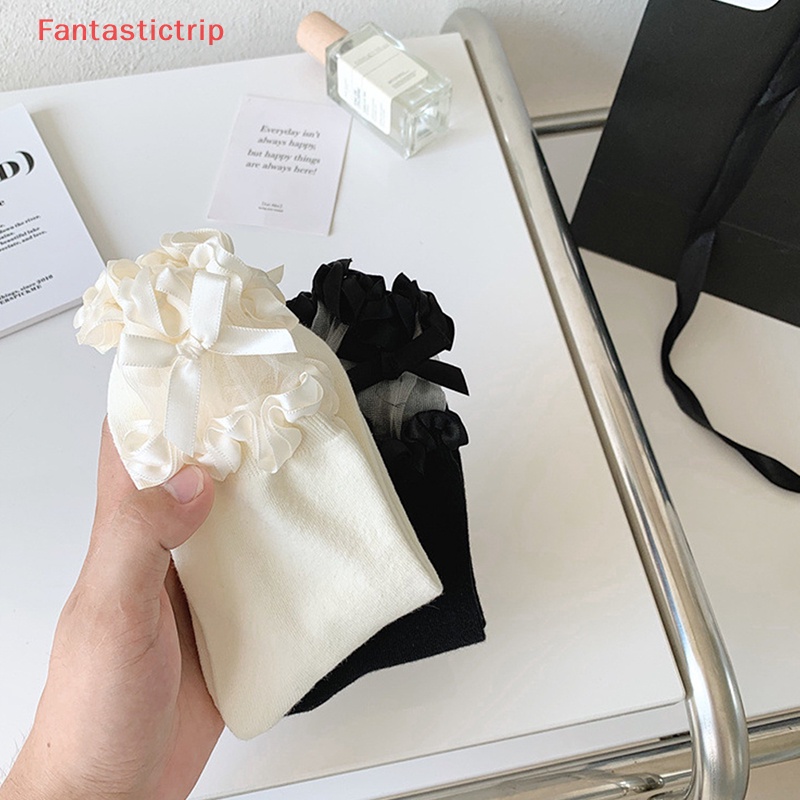 [Fantastictrip] Vớ Ren Ống Vừa Màu Trơn Đính Nơ Thời Trang Xuân Hè Cho Trẻ Em JK Lorita Mary Jean Tidal ins Mới