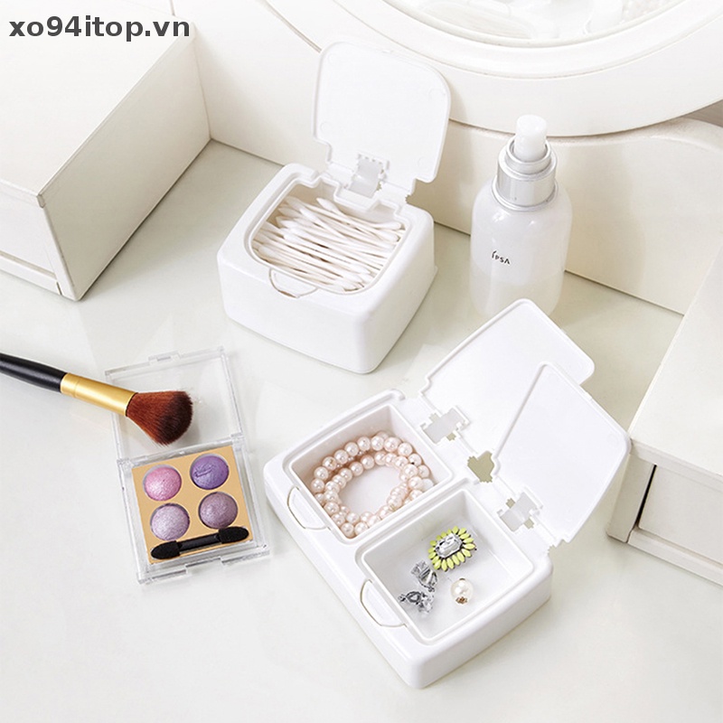 Xoitop Hộp Đựng Tăm Bông Hai Ngăn Hình Chữ Nhật Nhỏ Đơn Giản