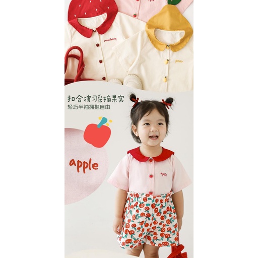 Bộ Áo Sơ Mi Cổ Búp Bê Tay Ngắn + Quần Short In Họa Tiết Trái Cây Màu Tương Phản Thời Trang Mùa