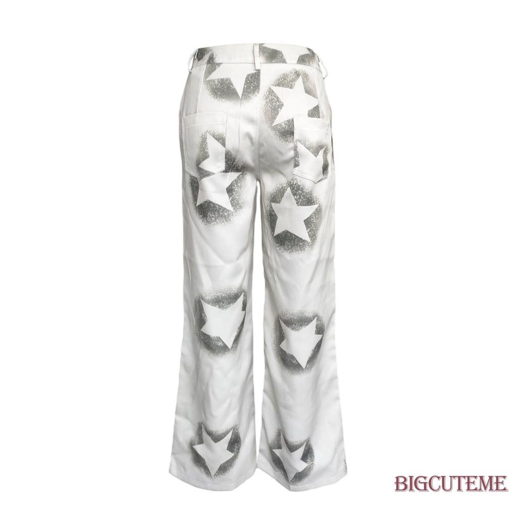 Quần Dài Dáng Suông Rộng Eo Thun In Màu Nhuộm Hình Ngôi Sao Thời Trang Đường Phố Cho Nữ